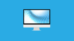 A computer monitor with a blue background